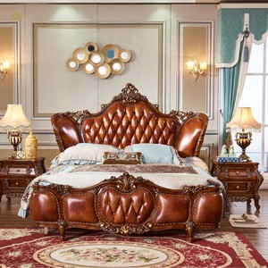 Juego de Muebles de Dormitorio Personalizados de Estilo Europeo Clásico, Muebles de Dormitorio Tapizados en Madera Tallada de Lujo, Cama Redonda - Product Image 1