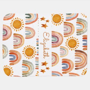 Aquarelle Earthy Boho Arc-en-ciel Nom Bébé Couverture Sherpa Peluche Minky Polaire Jersey - Product Image 3