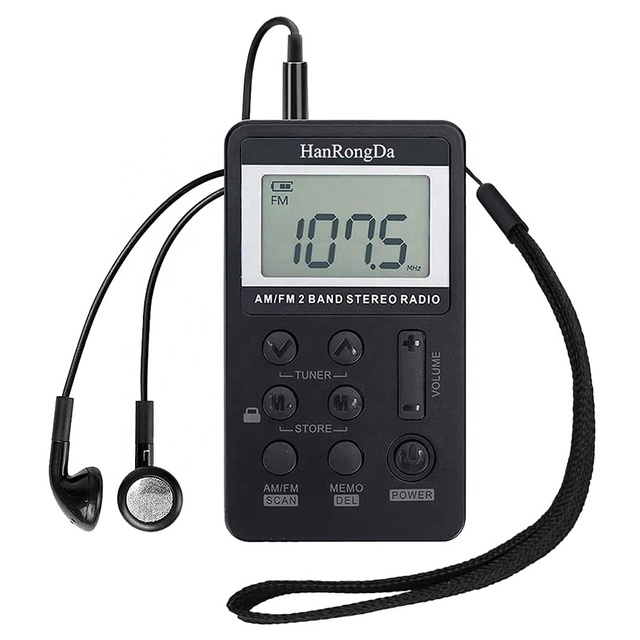Pocket Small Radio Personal AM FM Portable Digital Tuning Transistor Radios with Earphones and Lanyard for Walking Jogging Black