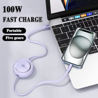 Actualización 100W 1M retráctil USB tipo C Cable de carga de datos TPE Compatible para uso móvil del teléfono incluida la transferencia de archivos