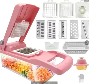 Pink kitchen 15 in 1 Pro Food greater Spiralizer Vegetable Slicer potato Onion Chopper Dicer Cutter with Container