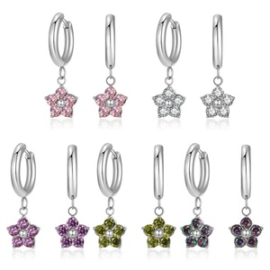 Bijoux haut de gamme, boucles d'oreilles créoles 18 carats, acier inoxydable, fleur, zircon, bijoux pour les oreilles - Product Image 2