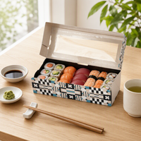 Boîtes à sushi jetables avec couvercle à fenêtre, en carton blanc de qualité alimentaire, impression de logo personnalisée, contenants à emporter