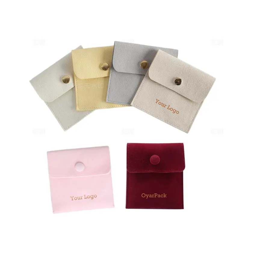 microfiber suede jewelry envelope bag snap button double-sided velvet pouches with logo customized for earring ring packaging