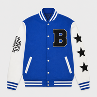 Veste universitaire personnalisée pour homme, avec lettres en chenille, patchs étoiles, manches contrastées, fermeture à boutons-pression, style streetwear, veste de baseball pour homme
