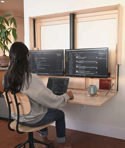 Extra Wide Wall Mount Electric Sit-Stand Murphy <strong>Desk</strong> Dual Monitor <strong>Fold</strong> <strong>Out</strong> Workstation Fit Two 27in Space Saving Home Office OEM - Product Image 3