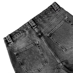 Bouton personnalisé étiquette en <span class=keywords><strong>cuir</strong></span> avant dos broderie Denim Shorts garçons couper et coudre lavé gris Jorts 2025 été - Product Image 4