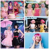 MEEZY Perruques courtes bleues style bob, cheveux raides, frange plate, légères, pour femmes, colorées, amusantes, pour cosplay, fête, néon, carnaval, Halloween