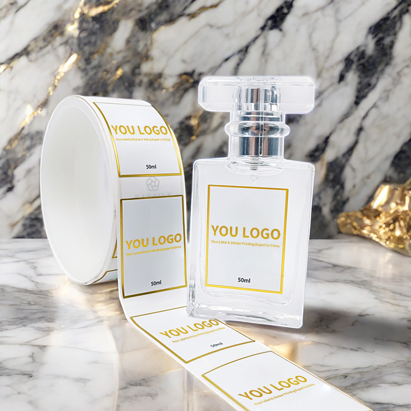 Sticker Printing 8/50ml Metal Logo Gold Foil Stamping Texture Aluminum Sticker Glass Black Perfume Bottle Printing Label Sticker