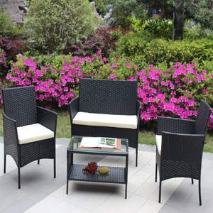 Modern 4-Piece <b>Rattan</b> Garden Furniture Set with Beige Cushions, Durable <b>Outdoor</b> Wicker <b>Sofa</b> and Chairs for Patio or Garden Use - Product Image 3