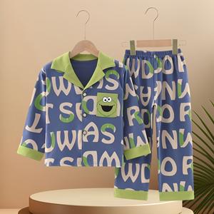 ชุดนอนเด็กผ้าฝ้ายหวีอย่างดี ลายการ์ตูน สำหรับฤดูใบไม้ผลิและฤดูใบไม้ร่วง เสื้อคลุมแขนยาว กางเกงขายาว ชุดนอนใส่สบาย อุ่นๆ สำหรับเด็กวัยเตาะแตะ - Product Image 1