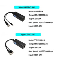 Gigabit PoE Pemisah Mikro USB/Tipe-c/DC IEEE 802.3af 10/100/1000Mbps Power Over Ethernet untuk Kamera IP