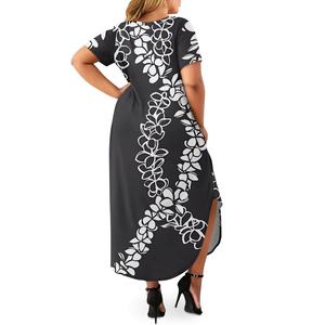 Vestido Maxi POD negro de talla grande para invitados de boda para mujeres con curvas, vestido de cóctel largo de manga corta floral informal de verano con bolsillos - Product Image 2