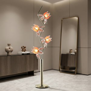 Lampe sur pied décorative à 4 têtes de lotus, lampe en résine en forme de fleur de lotus, lampe à intensité variable pour projet d'intérieur, B&B et restaurant - Product Image 1