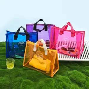 New Fashion Jelly Shopping Large Shoulder Crossbody Transparent Mesh Clear Pvc Tote Bag for Women Beach Travel