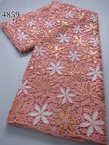 Tessuto in pizzo <span class=keywords><strong>guipure</strong></span> africano 4859, stile nigeriano con paillettes di lusso, pizzo solubile in acqua, tessuto francese per abiti da festa - Product Image 3