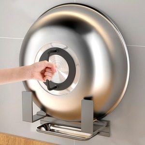 Pot Lid <b>Rack</b> Wall Mounted Polished Stainless Steel Punch Free <b>Storage</b> Solution For <b>Kitchen</b> Use - Product Image 1