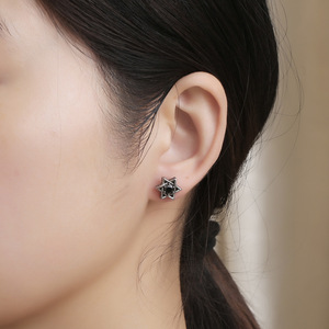 European American Style <b>Titanium</b> Steel Star <b>Stud</b> Earrings Bezel Set Zircon CF151 - Product Image 1
