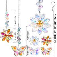 Lot de 4 pendentifs prisme arc-en-ciel en cristal K9, attrape-soleil en cristal papillon et fleur, ornement suspendu pour décoration