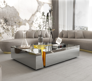 Ensemble de table basse de salon moderne MR en acier inoxydable haut de gamme forme unique table centrale pliable extensible 3 pièces - Product Image 3