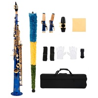 Bb Straight Soprano Saxophone Brass Body Bakelite Head Blue/Gold Lacquered Adjustable Professional Woodwind Instrument HYM-770