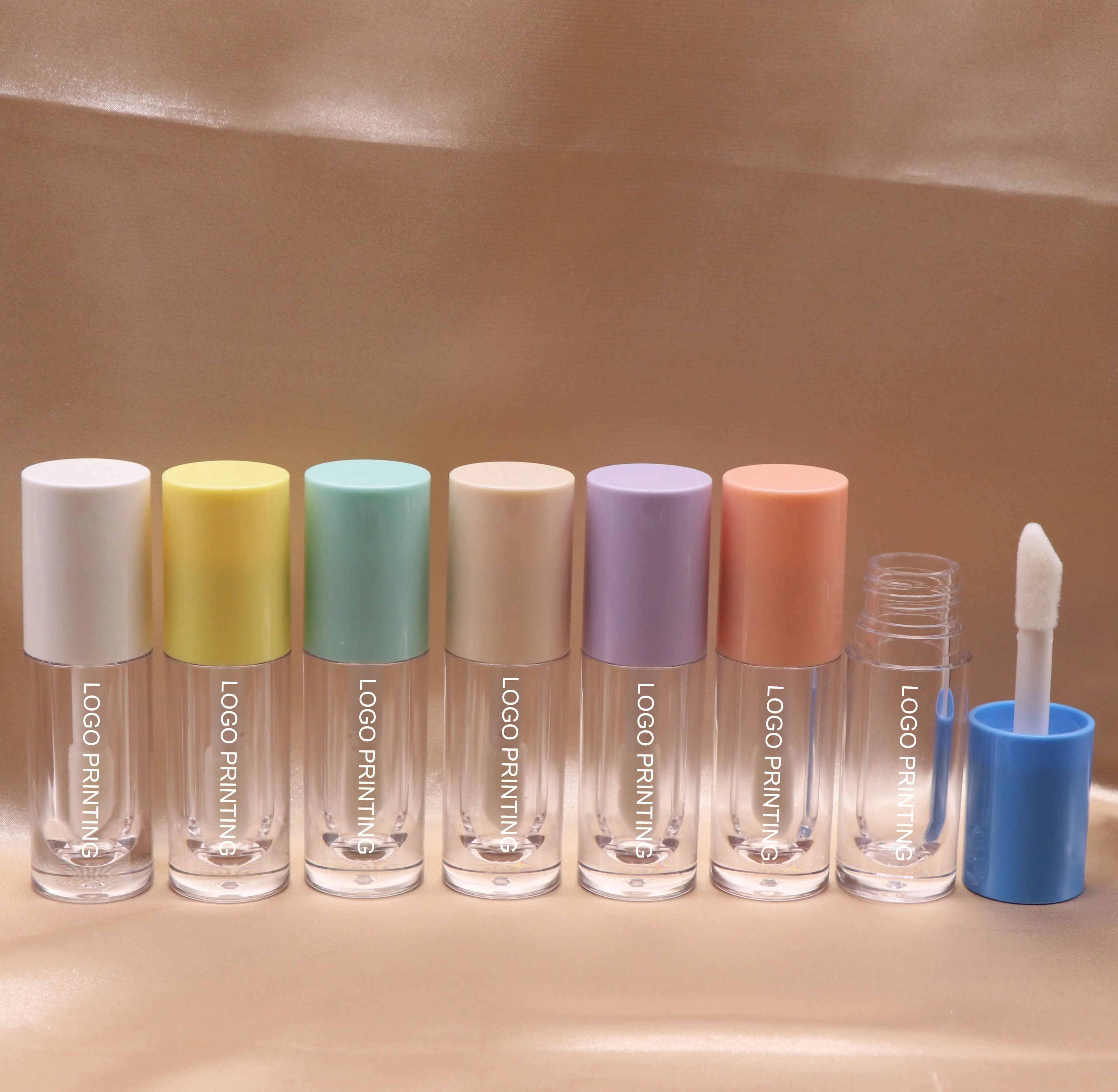 Tubos gloss labiais com grande aplicador, 5ml, roxo, amarelo, bege, marrom, com escova grande, tubos de varinha batom