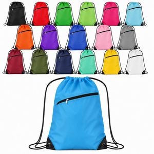 Custom Polyester Drawstring <b>Bag</b> with Zipper Pocket Lightweight <b>Foldable</b> Gym Sack for Basketball Sports Swimming Travel - Product Image 1