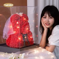 Yachen 25/40cm LED fleurs artificielles Roses ours en peluche avec boîte-cadeau pour saint valentin cadeau fête de mariage décoration faveur