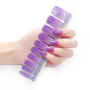 自粘全盖指甲油条纸条框架紫色闪光颜色定制包装指甲贴纸