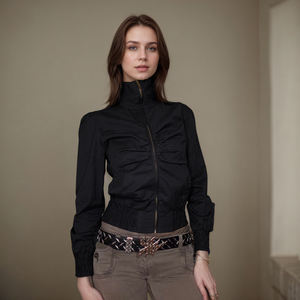 Chaqueta tejida con cuello alto y cremallera plisada de color liso para mujer, estilo Y2K, informal, versátil y a la moda. - Product Image 5