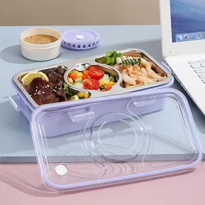 Food Grade 304 Stainless Steel Lunch Box Food Container 650ml 3 Compartment With 150ML Bowl Lunch Box
