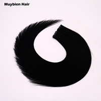 Extensions de cheveux lisses noir jais, cuticules alignées, trame plate, double tirage, Genius Weft, cheveux européens, vente en gros