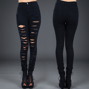 Pantalones Vaqueros Ajustados de Mezclilla para Mujer, Transpirables, a la Moda, con Rasgaduras, Casuales de Verano - Product Image 2