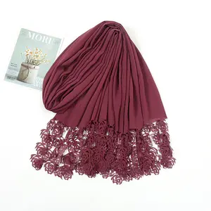 2022 хиджаб, новый дизайн, шифоновый шарф с пузырьковыми помпонами, мусульманский хиджаб, шифоновый хиджаб с цветочной розовой кисточкой