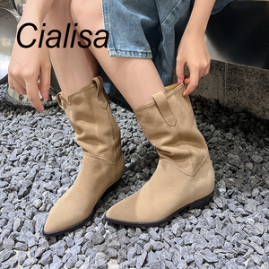 Cialisa Western Leisure Khaki Suede stivale da Cowboy in vera pelle <span class=keywords><strong>stivali</strong></span> da donna autunno inverno <span class=keywords><strong>neri</strong></span> scarpe da donna 2022 - Product Image 1