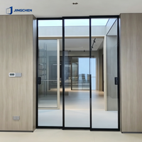 Porte coulissante invisible sans rail en alliage d'aluminium moderne, silencieuse, à fermeture douce, double vitrage en verre trempé pour intérieur d'appartement