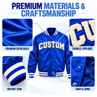 Blouson Bomber en Satin Personnalisé Fabricant OEM ODM avec Applique Lettres en Chenille, Bordure Côtelée Rayée et Boutons Pression pour Marques de Streetwear
