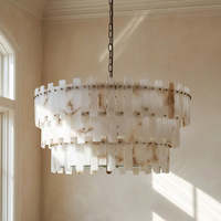 Lustre moderne de haute qualité en albâtre naturel à plusieurs niveaux, lampe de plafond en laiton, décoration pour salon, hôtel, maison, villa