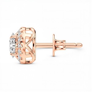 Boucles d'oreilles clous en diamant de laboratoire taille ovale 1,00 carat, couleur VVS VS EF, en or rose 18 carats, bijoux en diamant pour femme - Product Image 2