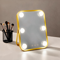 Smart Square Desktop Lighted Magnifying Makeup Mirror LED Display Screen Metal Glass Frame 6 LEDs Dimmable Touch Personalized