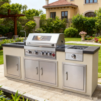 Moderne En Acier Inoxydable Villa Patio Cuisine Extérieure Tout-en-Un Grill Station Évier Pliant Camping Parties Utiliser Naturel