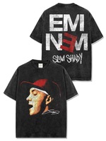 Kaos oblong lengan pendek ukuran besar dengan desain grafis vintage, dicuci,  cetak dua sisi berkualitas tinggi,  bergaya rapper,  dan detail distressed.