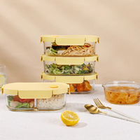 Conteneur alimentaire en verre personnalisé avec logo OEM ODM, usine de contenants en verre borosilicate de haute qualité, couvercle hermétique anti-fuite, étiquette privée, vente en gros en vrac