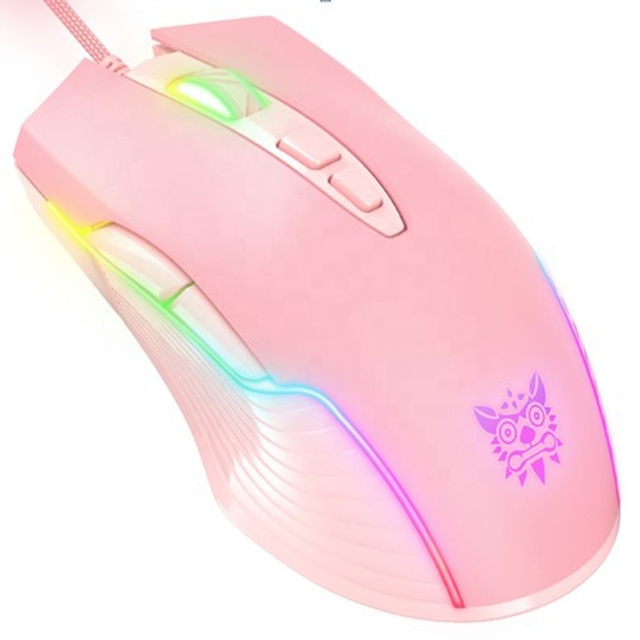 ONIKUMA CW905 RGB Glowing Optical Gamer Mice Wired Pink Gaming Mouse for Profession Gamers