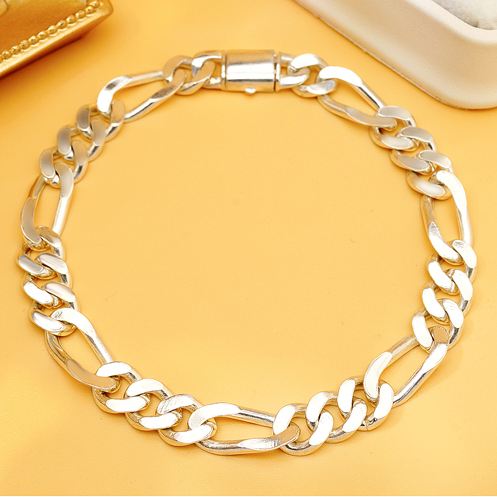 8mm Men's 925 Silver Figaro Link Chain Bracelet - Trendy Hip Hop