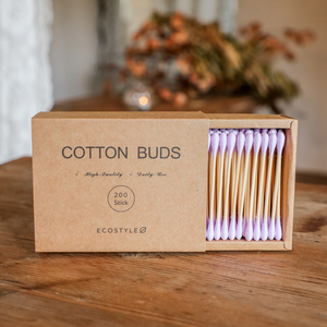 Meilleure Vente – Coton-tiges Lavables de Qualité Supérieure, Écologiques, Personnalisables, avec Embout en Coton Coloré, dans une Boîte en Papier Kraft et un Bâtonnet en Bambou - Product Image 1