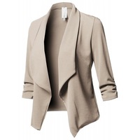 10 Couleurs S-5XL Vêtements Femme Grande Taille : Hauts, Manteaux, Cardigans, Vestes de Costume Slim à Manches Longues Plissées Couleur Unie Style Décontracté 15