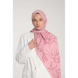 ผ้าพันคอไหมพิมพ์ลายใบไม้สีชมพู กุหลาบชมพู ผ้าไหมแท้ 100% พิมพ์ลายดิจิตอลอเนกประสงค์สำหรับผู้หญิง - Product Image 2