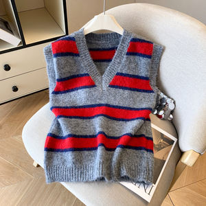 Chaleco de Punto con Cuello en V a Rayas, Informal, Delgado, para Invierno, Novedad de 2025, para Mujer - Product Image 3