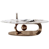 Style moderne luxe marbre ovale or noir grande table basse en acier inoxydable Design maison salon bas meubles uniques décor